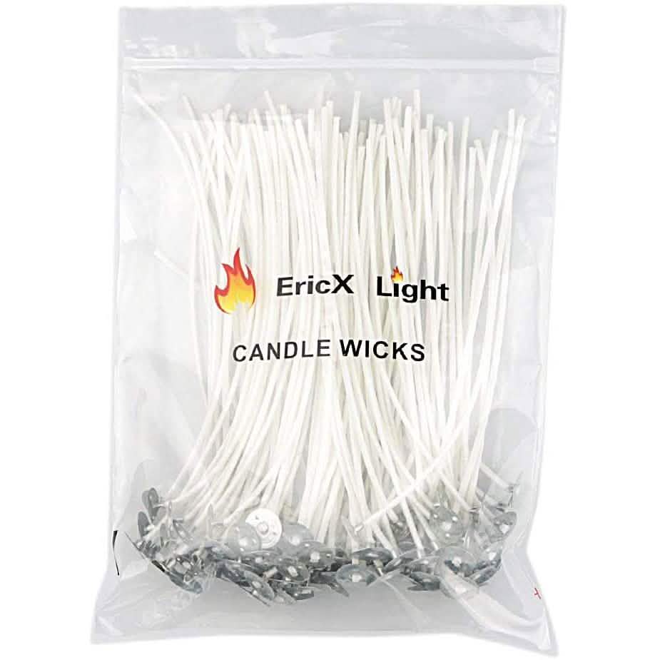 100-Piece: EricX Light Cotton Candle Wick 6" Pre-Waxed for Candle Making