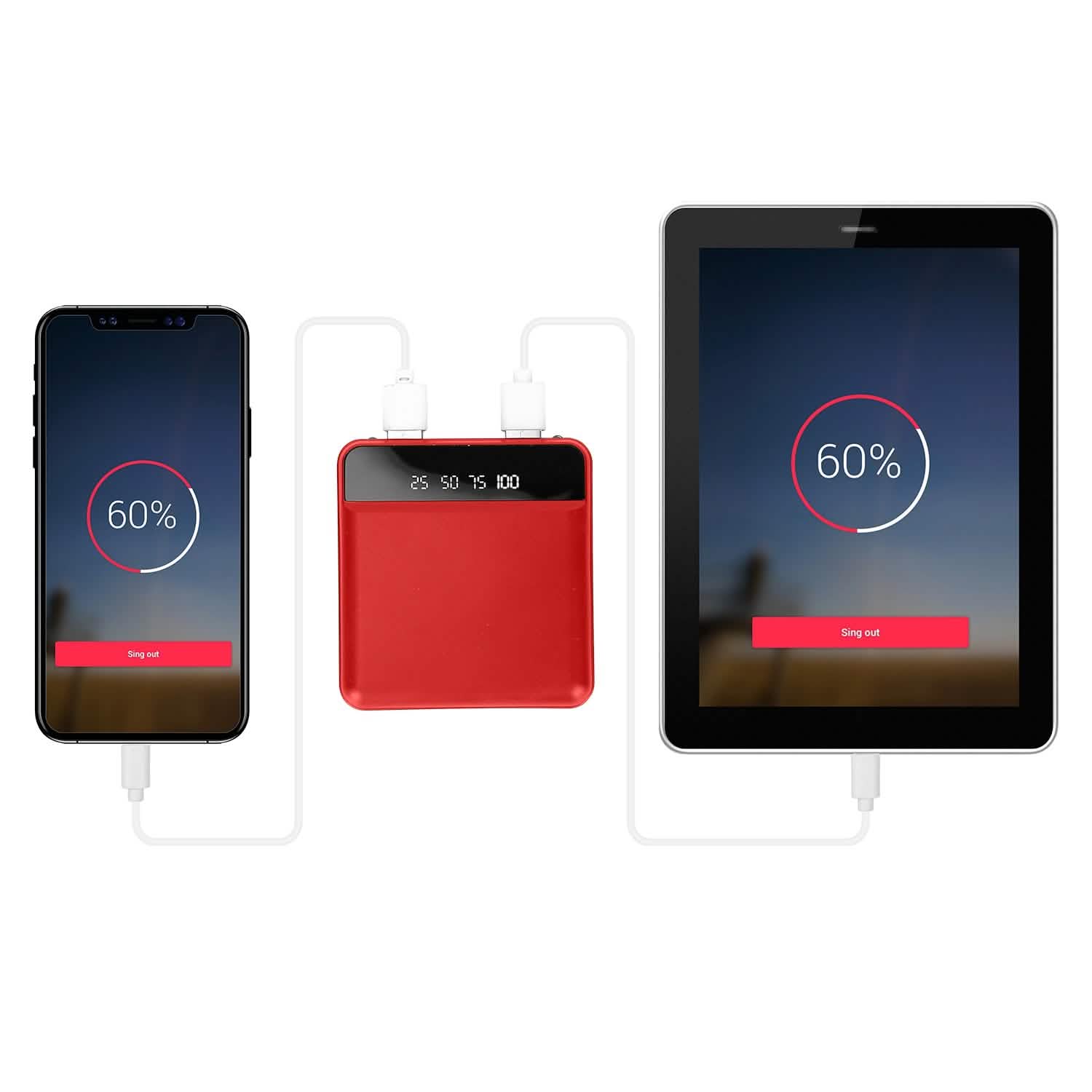 10000 mAh Portable Powerbank Mini with Dual USB Ports LCD Display