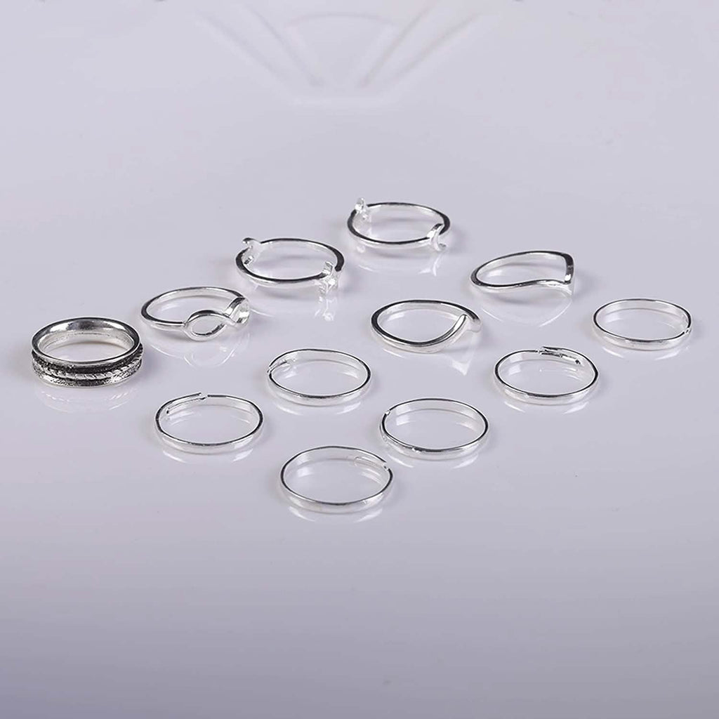 12-Pieces Set: Silver Rings for Teen