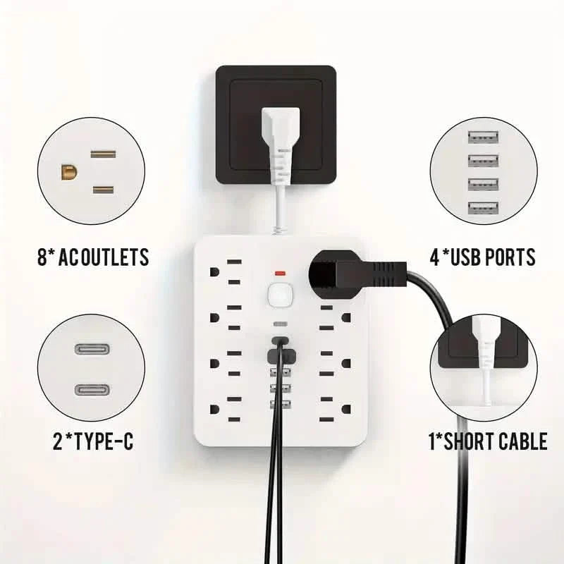 14-in-1 Power Strip With 4 USB Outlets, 2 Type-C Outlet and 8 AC Socket Outlets
