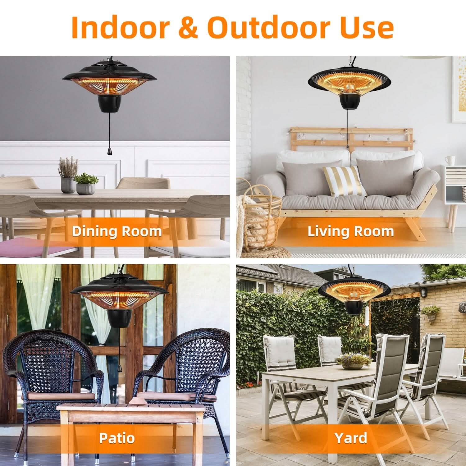 1500W Outdoor Hanging Patio Ultra-Quiet Electric Heating Lamp