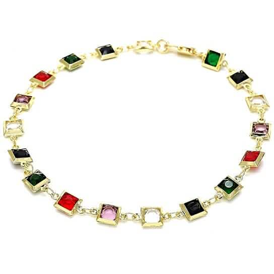 18k Gold Filled High Polish Finish Dark Block Crystal Anklet