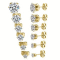 18K Gold Ear Bone Buckle Stainless Steel 6-Prong Zirconia Stud Earrings