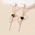 18K Gold Spiral Lines Heart Design Dangle Earrings