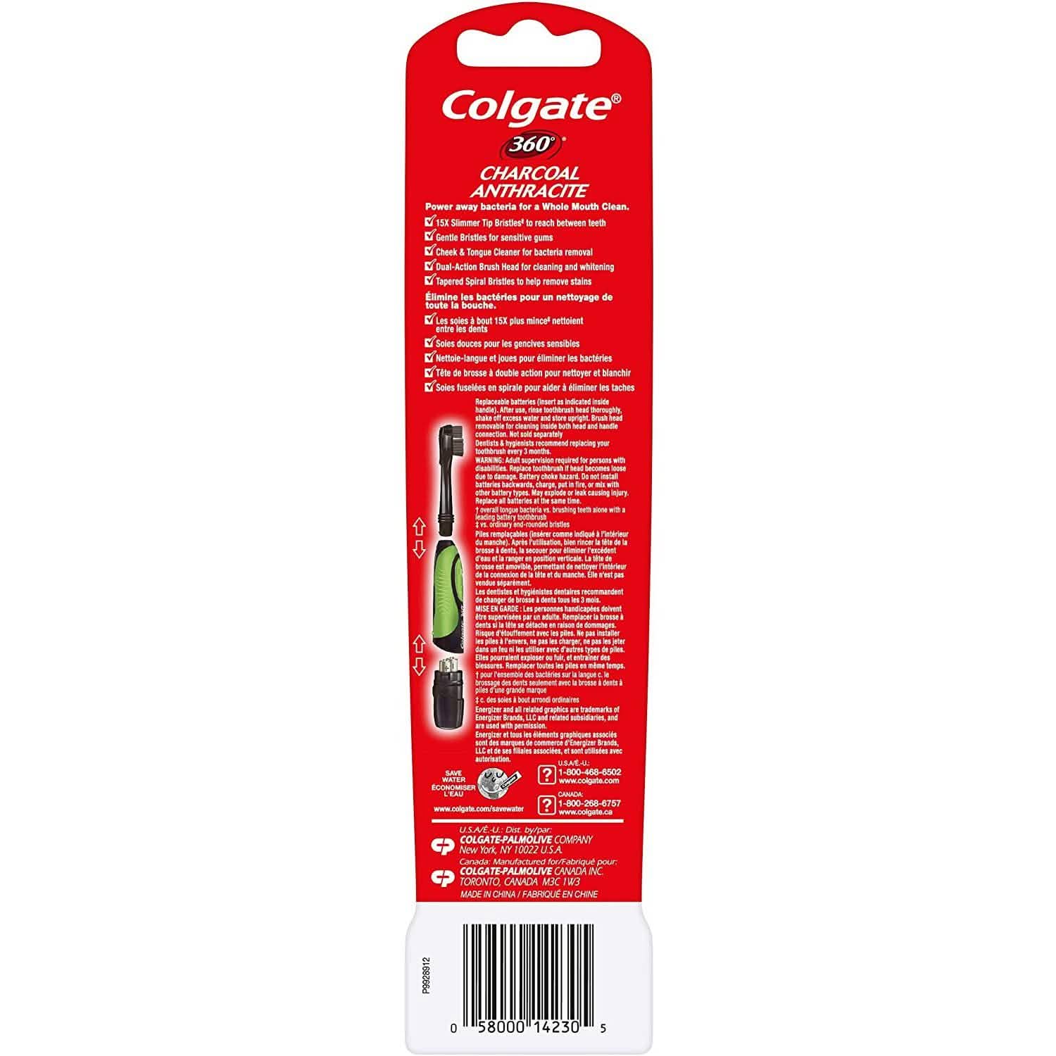 2-Pack: Colgate 360 Battery Powered Charcoal Toothbrush