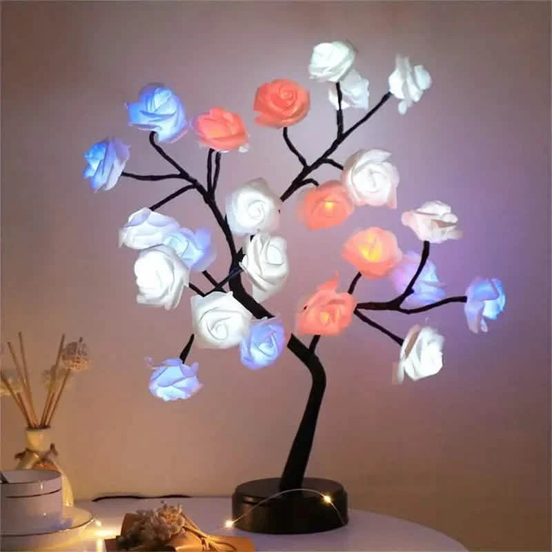 24 LED RGB 16 Colors Rose Tree Night Light Battery And USB Plug Operated Rose Flower Fairy Lights Remote Control