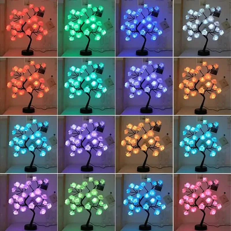 24 LED RGB 16 Colors Rose Tree Night Light Battery And USB Plug Operated Rose Flower Fairy Lights Remote Control