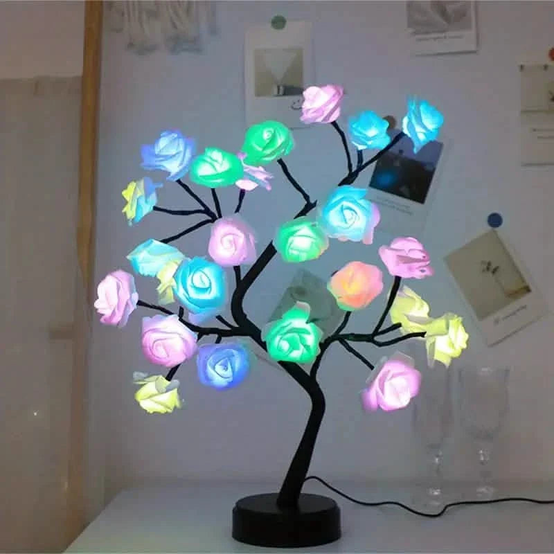 24 LED RGB 16 Colors Rose Tree Night Light Battery And USB Plug Operated Rose Flower Fairy Lights Remote Control