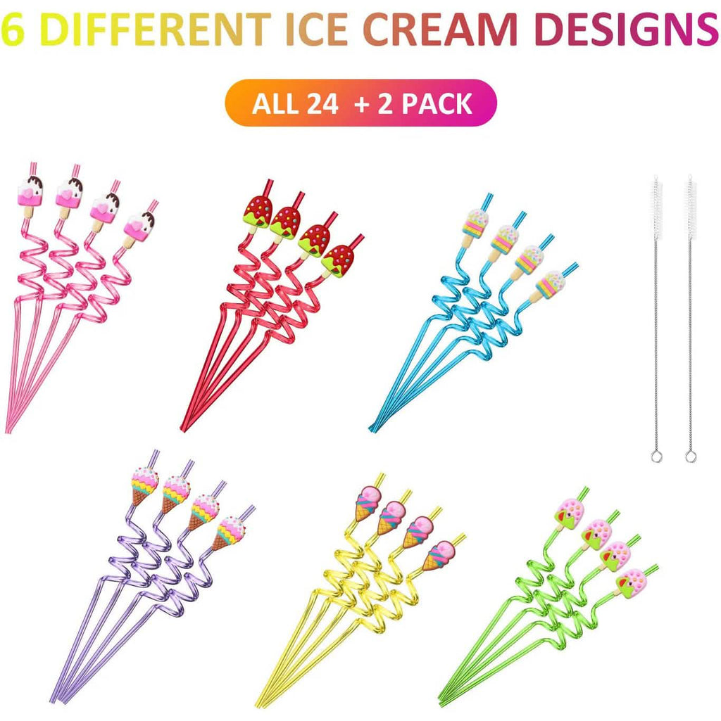 24-Pack: Reusable Ice Cream Straws for Birthday Party Supplies