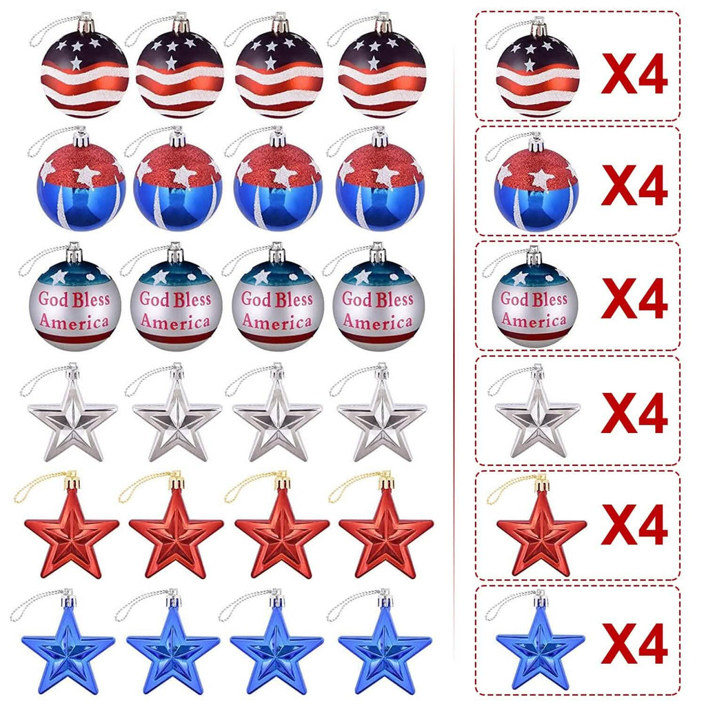 24-Pieces Set: Hanging Ornaments Ball Star Patriotic