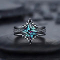 3-Piece Set: Black Square Faux Blue Zirconia Retro Luxury Ring