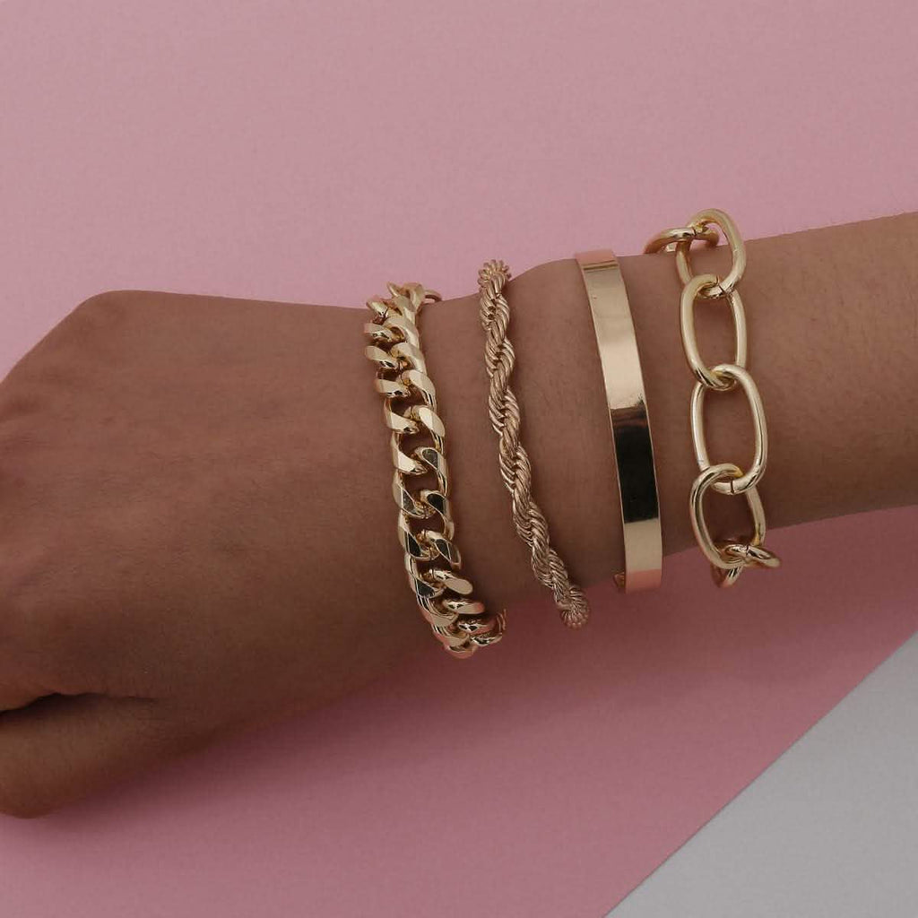 4-Piece: Women Adjustable Boho Chain Bracelets Set