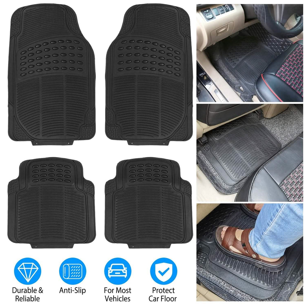 4-Pieces: Heavy Duty PVC Rubber Automotive Floor Mats with Trimmable Design