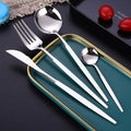 4-Pieces: Mirror Polish Dinnerware Set Stainless Steel Cutlery Set Flat Tableware