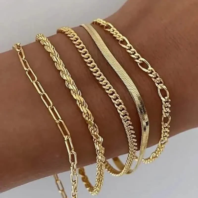 5-Piece: Elegant Multi-Layered Chain Bracelet Set
