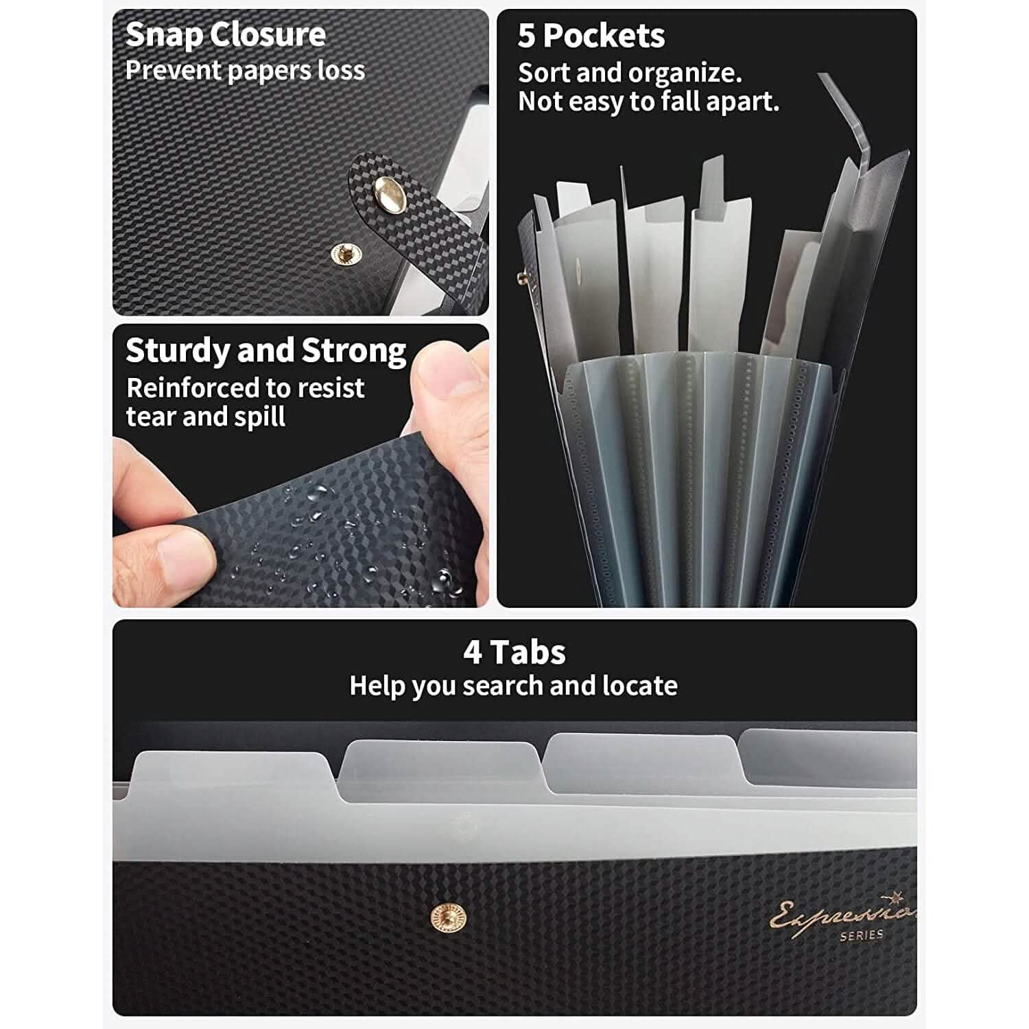 5 Pocket Folder with Labels, Letter Size Expanding File Folder Organizer