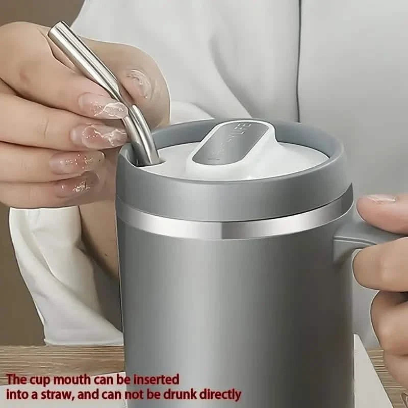 500ml Water Cup with Cover Sealing Silicone Ring Double-layer Leak-proof Drink Water Handle Stainless Coffee Insulated Cup
