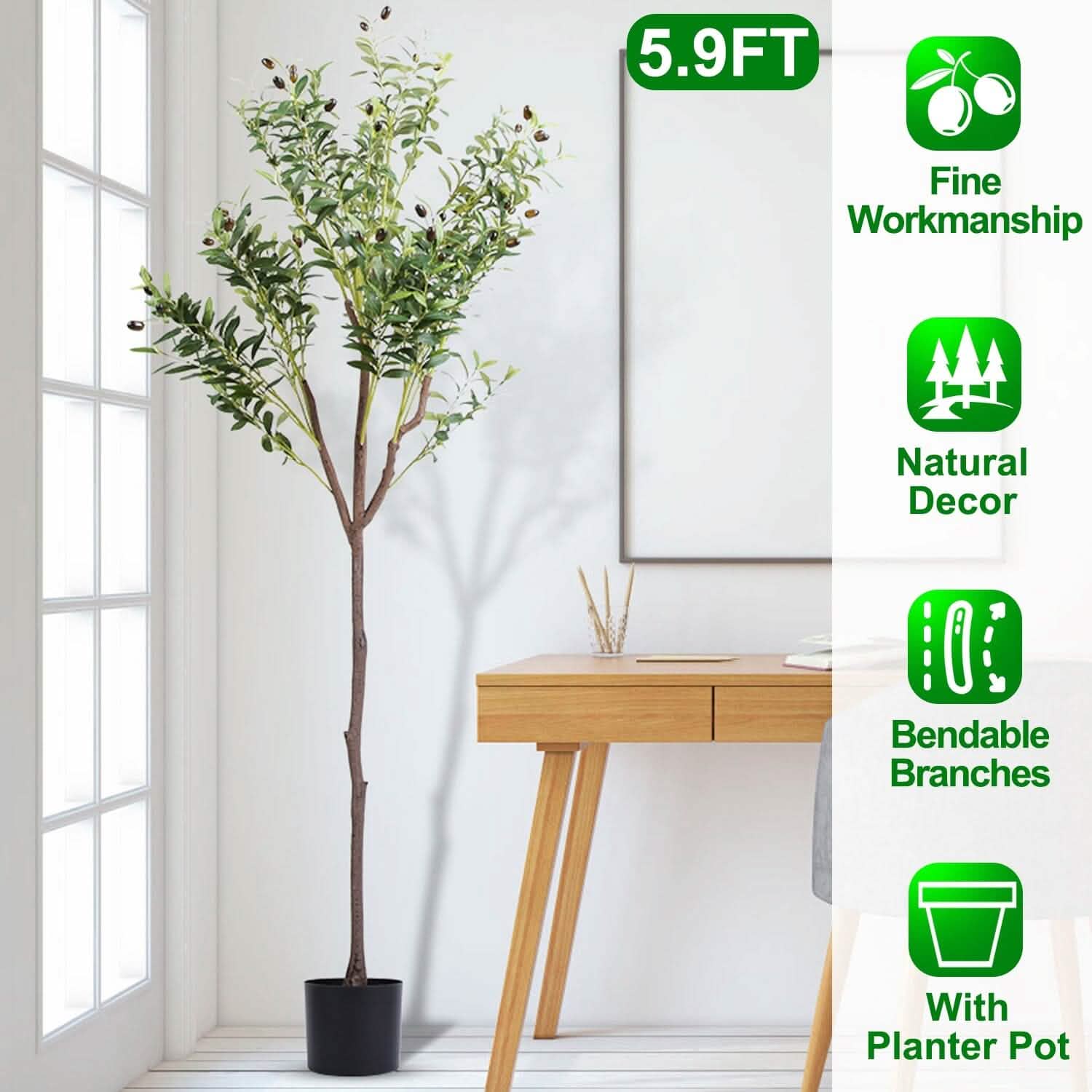 5.9ft Artificial Olive Tree with Lush Olive Branches and Fruits with Black Planter Pot