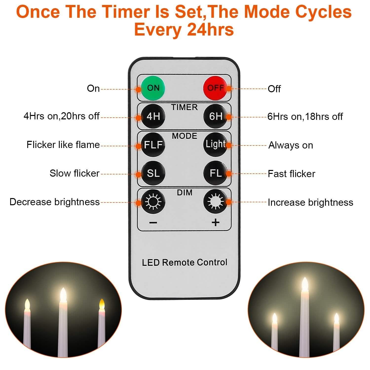 6-Packs: Flameless Taper Candles with 4 Light Modes and Remote Control