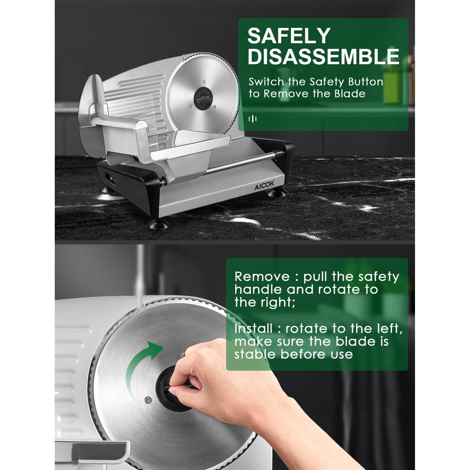 Aicok Meat Slicer with 7.5" Removable Stainless Steel Blade