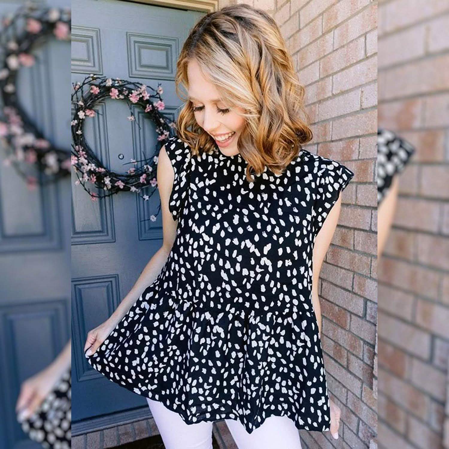 Angashion Women's Casual Floral Print Babydoll Blouse Tunic Tops