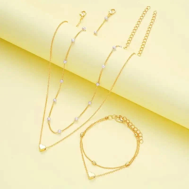 3pcs Heart Necklace & Bracelet Set for Women