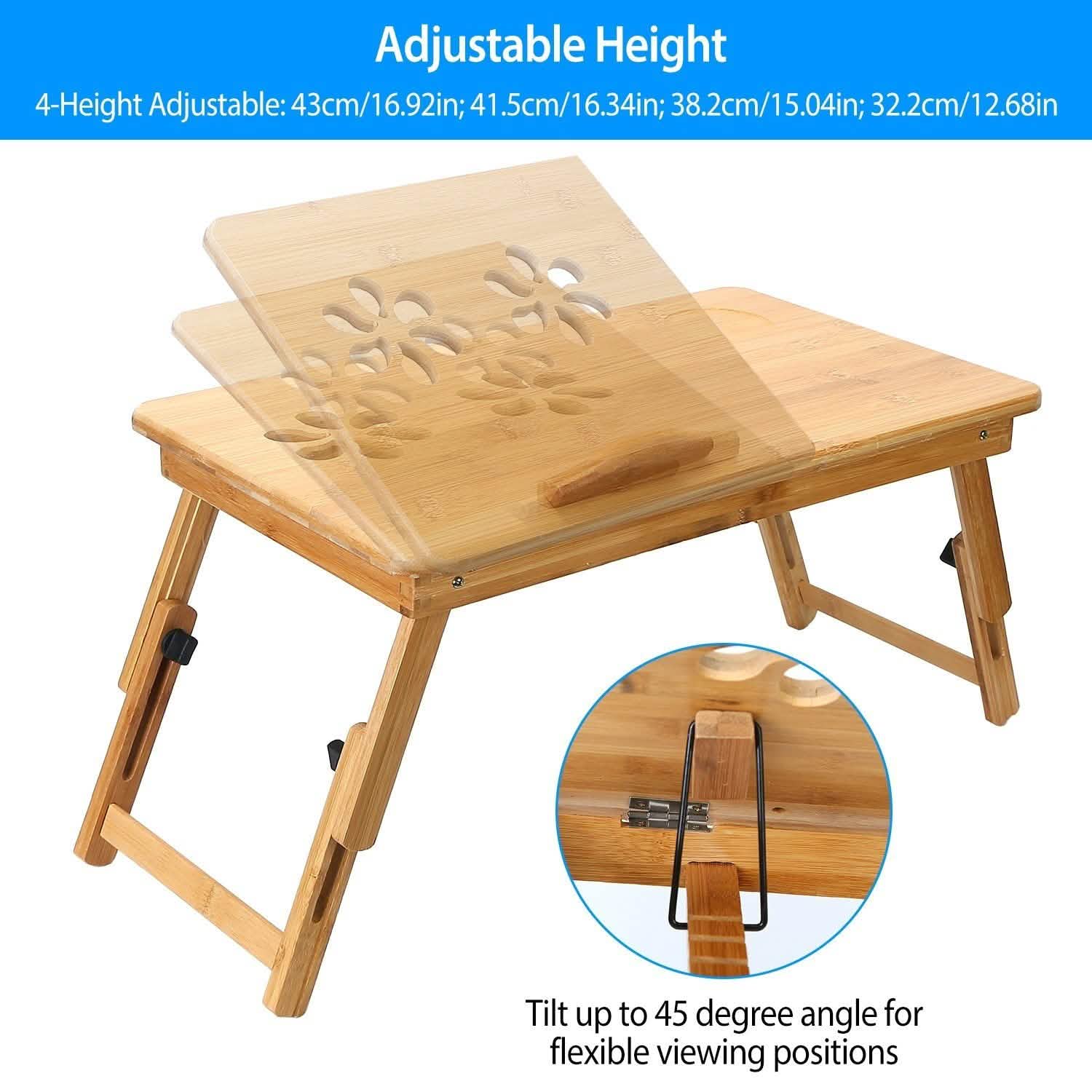 Bamboo Laptop Desk with Side Storage Drawer