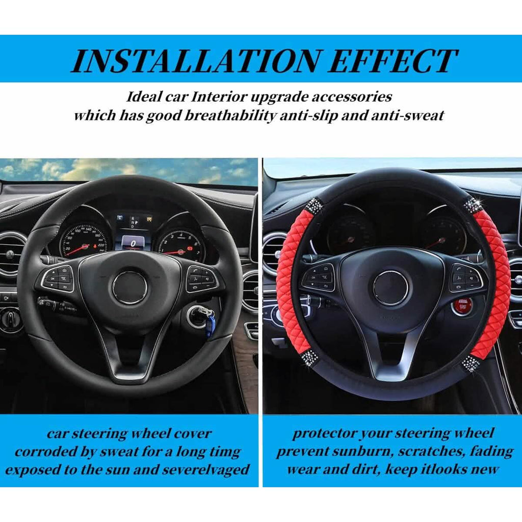 Bling Soft Leather Car Steering Wheel Cover Non-Slip Heat And Cold Protector