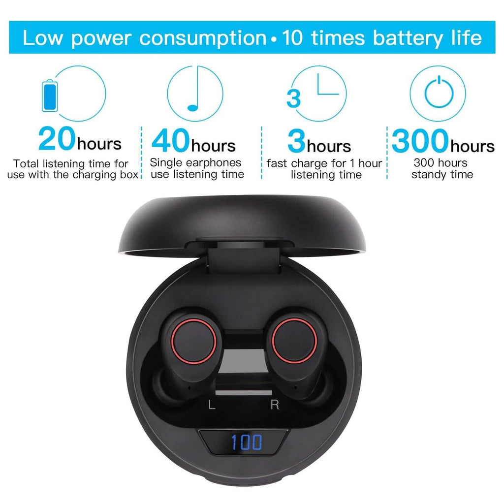 Bluetooth 5.0 Wireless Headset Deep Bass Stereo Earbuds LCD Power Display