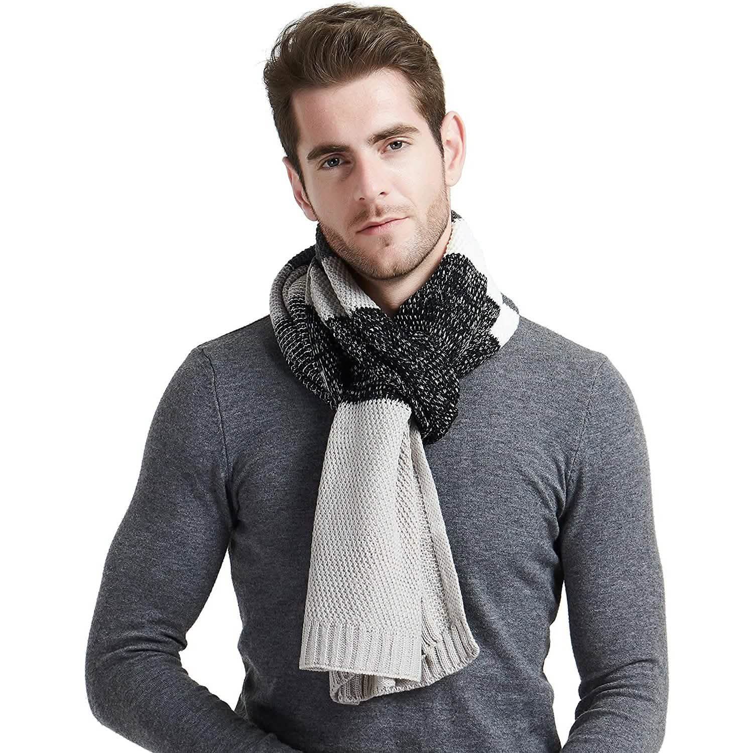 Cashmere Feel Wool Blend Long Scarf Color Block Striped Patchwork