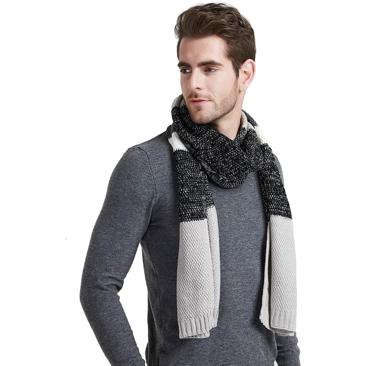 Cashmere Feel Wool Blend Long Scarf Color Block Striped Patchwork