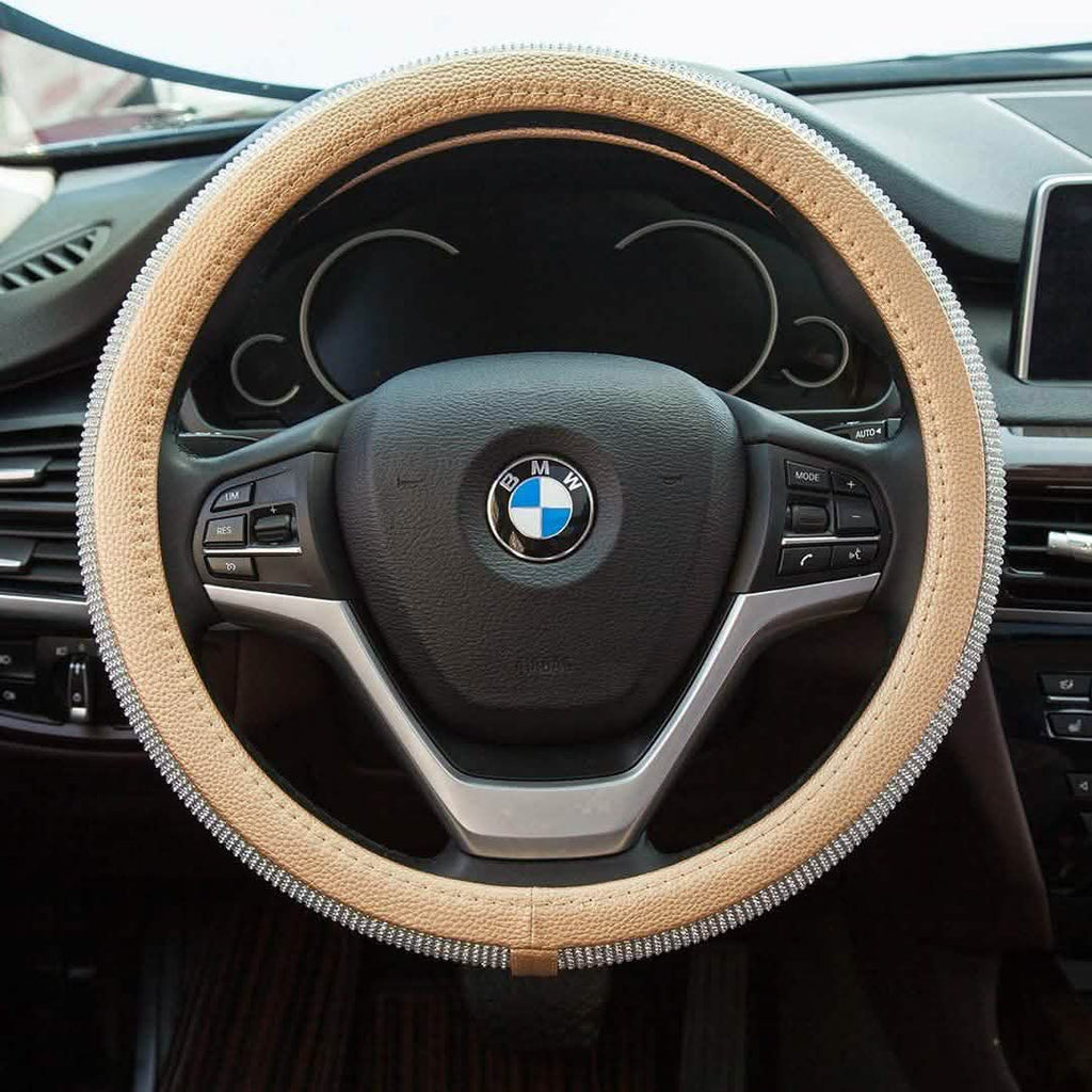 Diamond Leather Steering Wheel Cover with Bling Bling Crystal Rhinestones