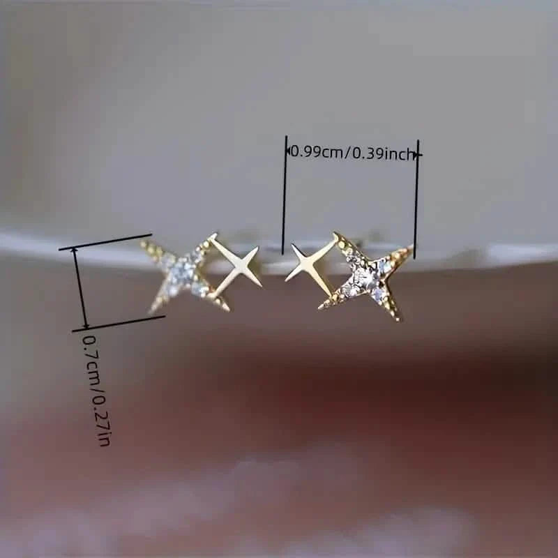 Double Star Design Stud Earrings Inlaid Zirconia