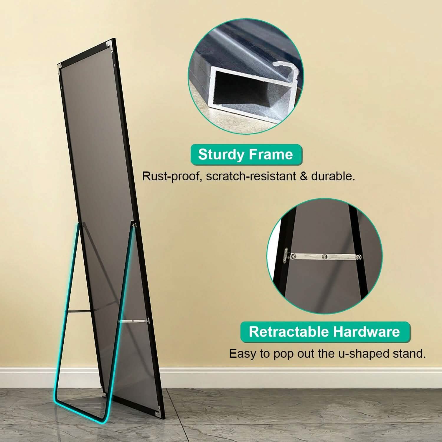 Full Length Mirror Aluminum Alloy Wall Mirror Free Standing Floor