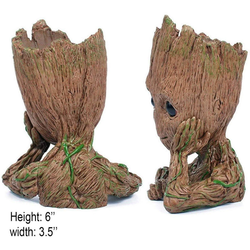 Groot Pen Pot Tree Man Pens Holder or Flower Pot with Drainage Hole