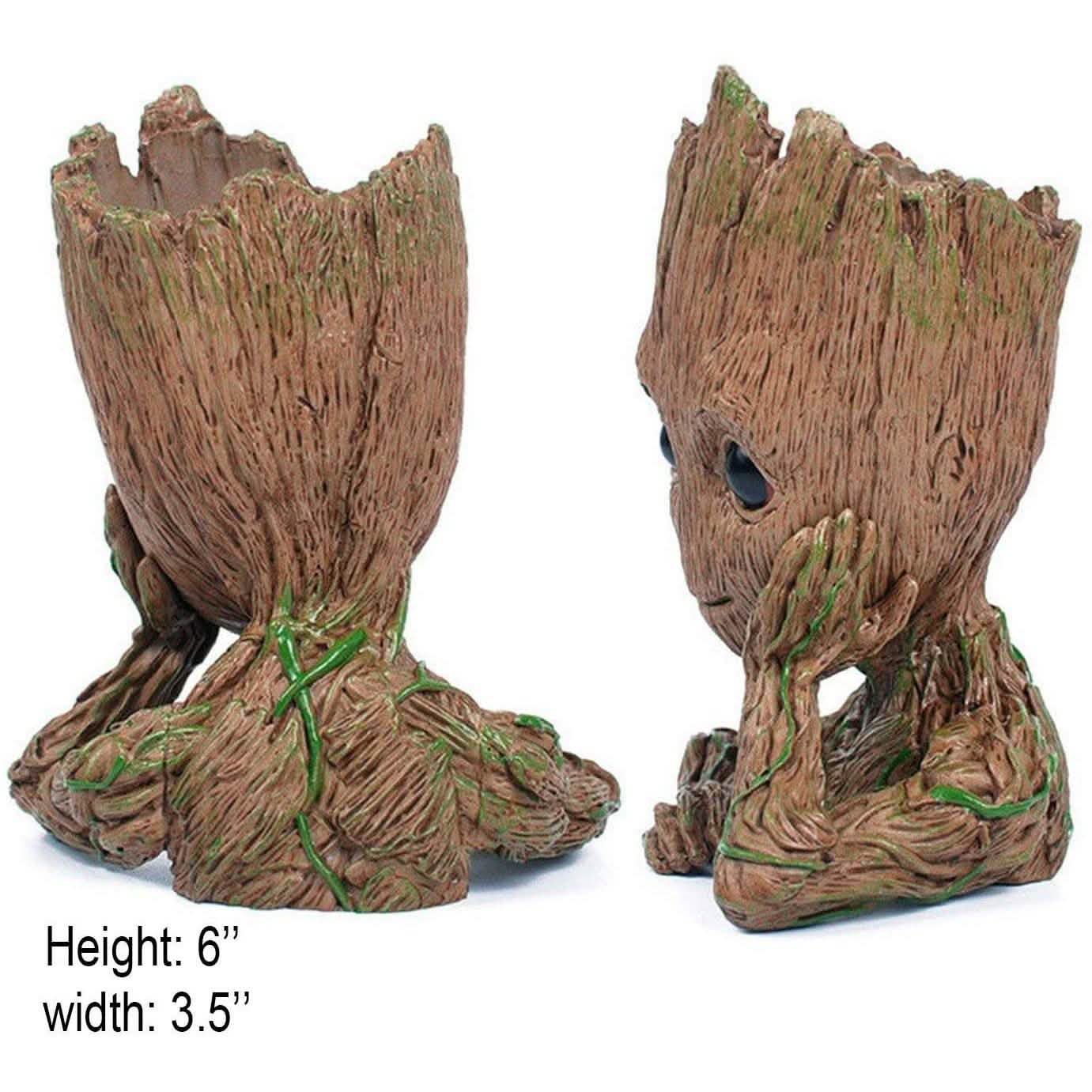 Groot Pen Pot Tree Man Pens Holder or Flower Pot with Drainage Hole