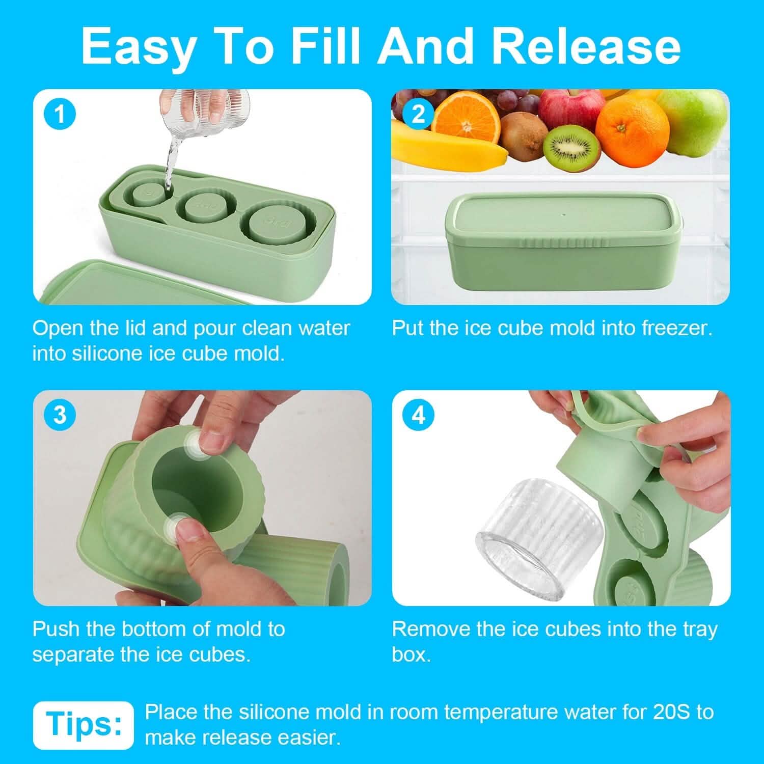 Ice Cube Tray Fit For 20oz/30oz/40oz Stanley Cup Easy Release Silicone Hallow Cylinder