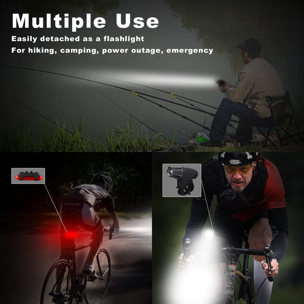 iMounTEK Bike Front Flashlight IPX4 Water-Resistant with Tail Warning/Safety LED Lamp
