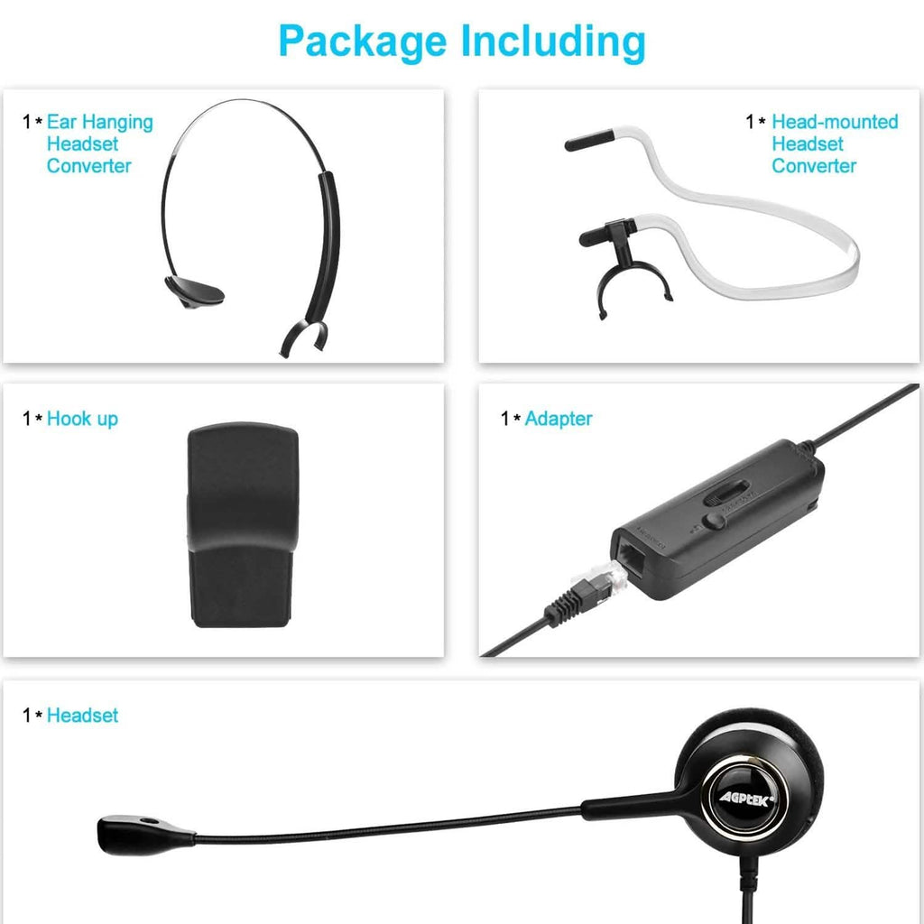 Noise Canceling Headset Convertible RJ9 Earphone with Microphone Adaptor