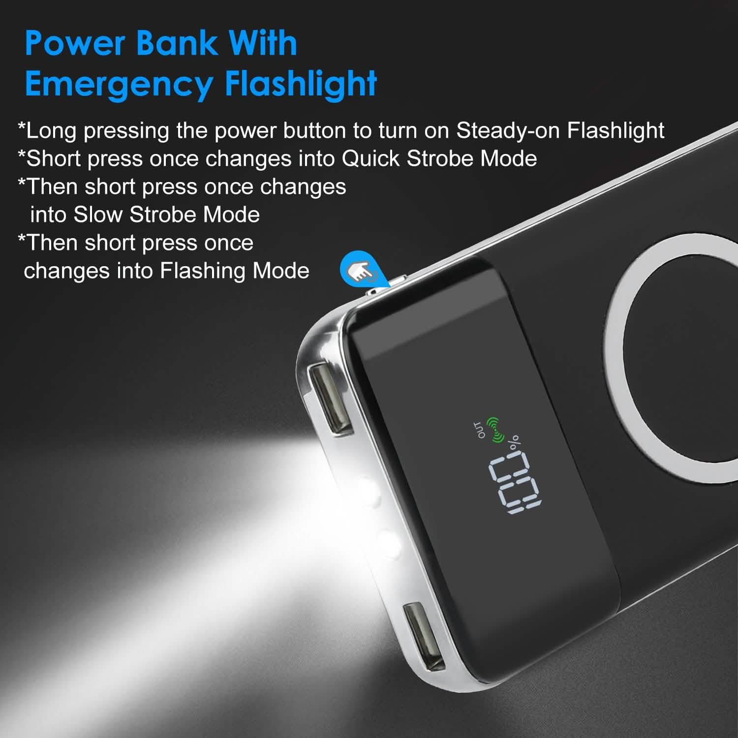 Qi Wireless Station 10000mAh Powerbank with 4 Modes Flashlight