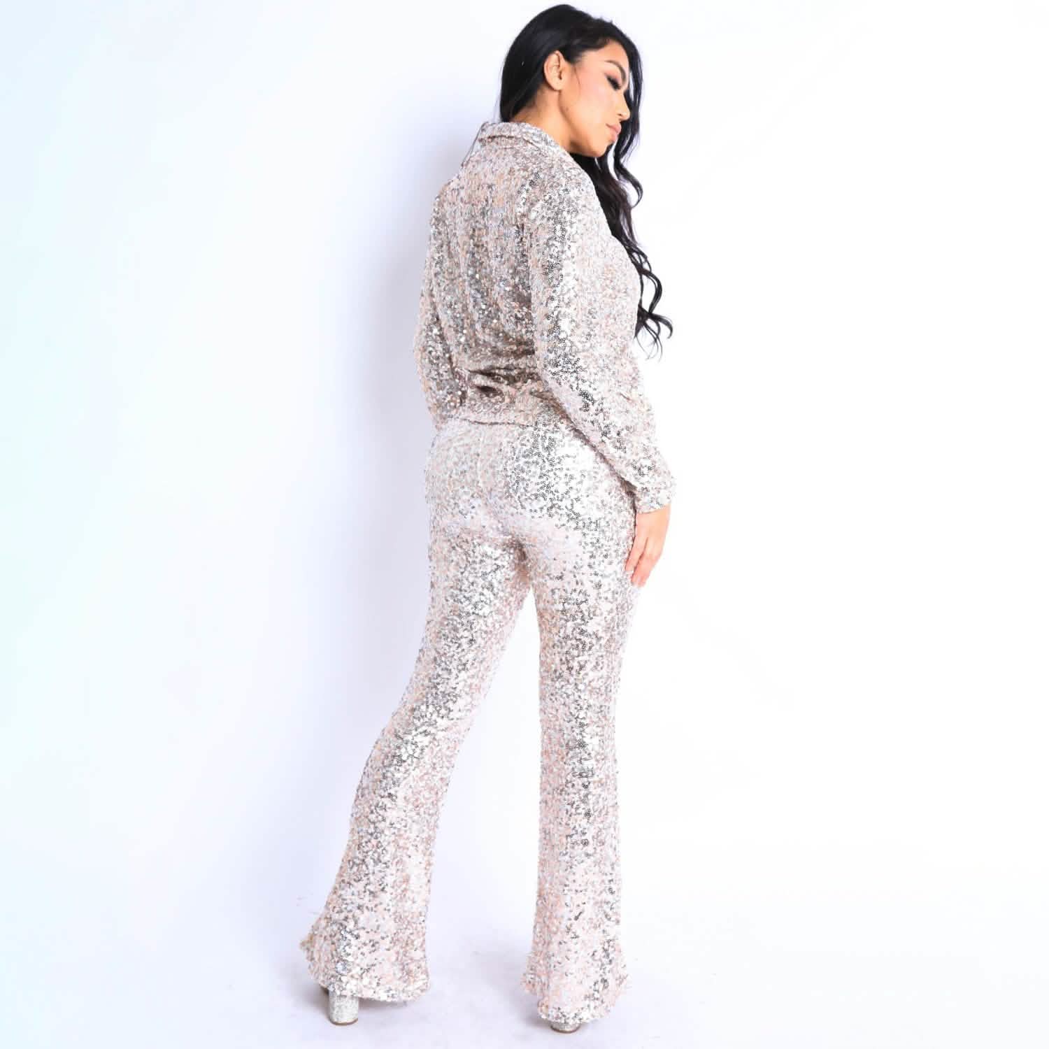 Sequin Button Down Shirt and Pant Set