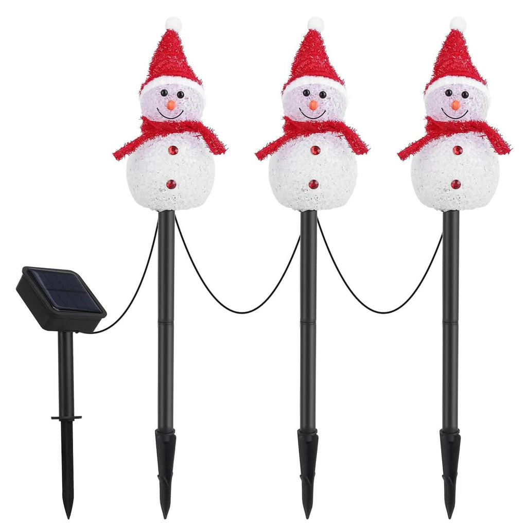Solar Powered Lamp 3 Snowmen Garden Stake Light