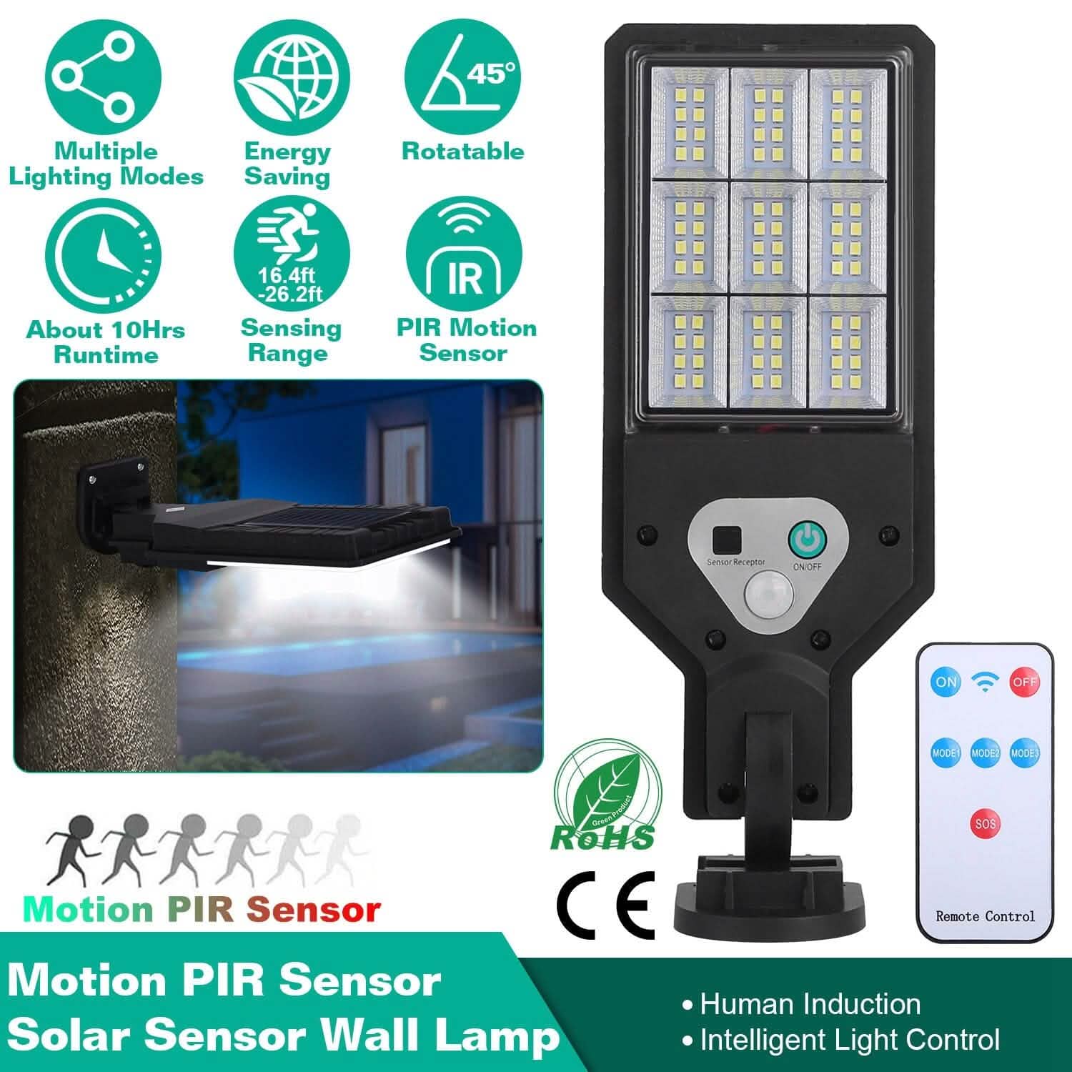 Solar Wall Light Outdoor Beads PIR Motion Sensor Remote Control Wireless Lamps