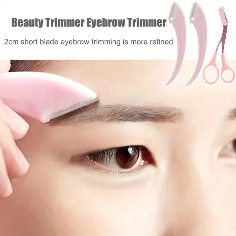 Stainless Steel Eyebrow Trimmer Set, Curved Eyebrow Razor and Scissors With Comb