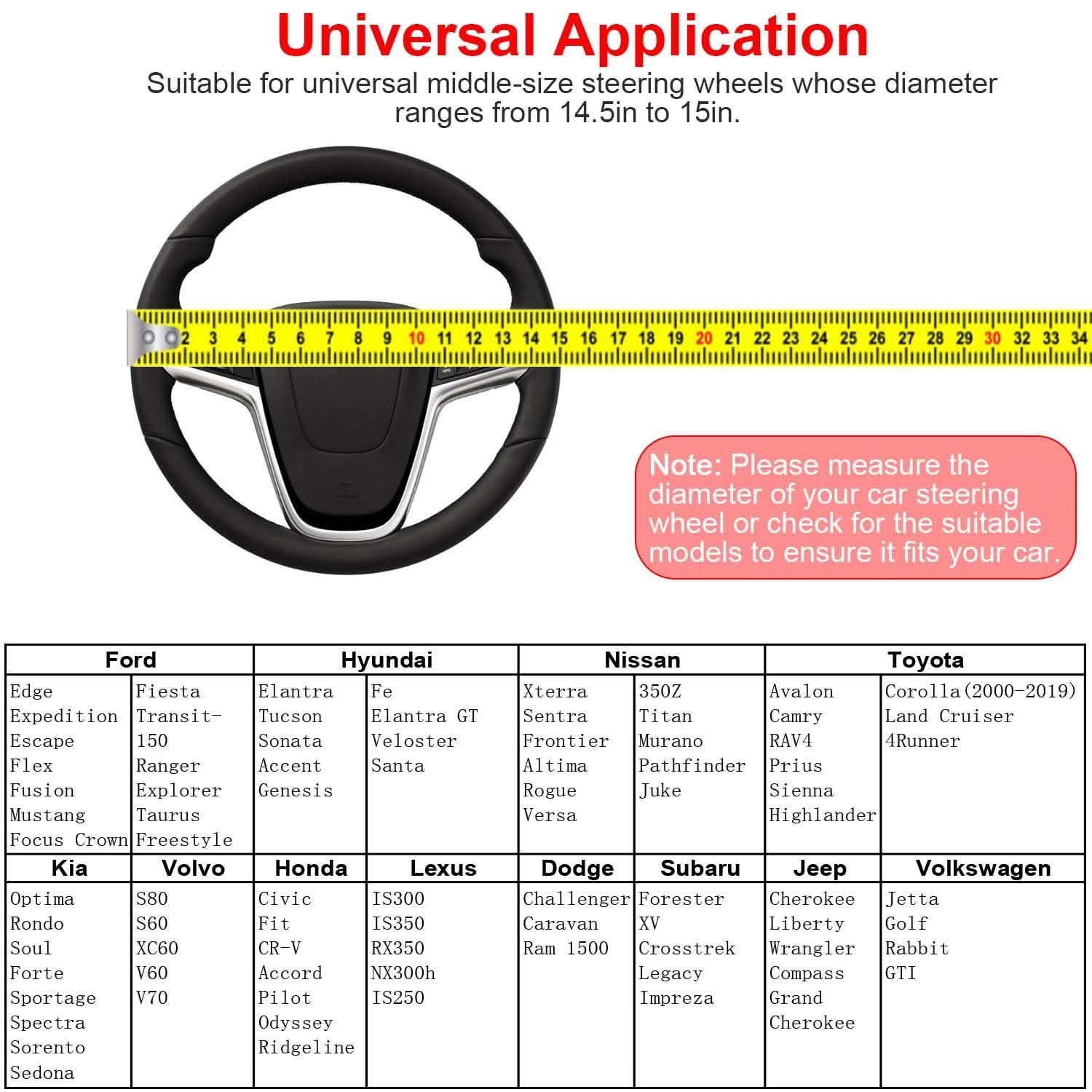 Steering Wheel Cover 14.5"- 15" Diameter Universal Fiber Leather