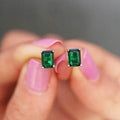 Sterling Silver 2.00 CTTW Emerald Cut Green Emerald Stud Earrings