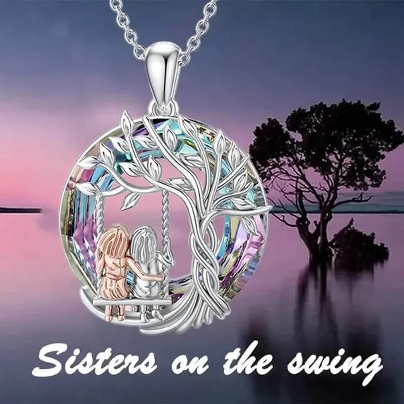 To My Granddaughter, Tree Of Life Sisters On The Swing Pendant Necklace