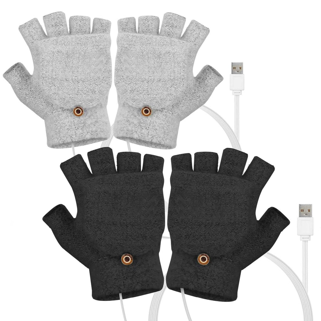 USB Wool Heated Half Fingerless Gloves