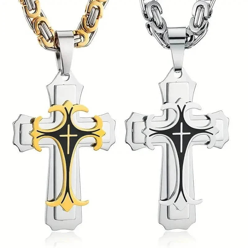 Vintage-Inspired Men's Flat Handmade Cross Pendant Necklace