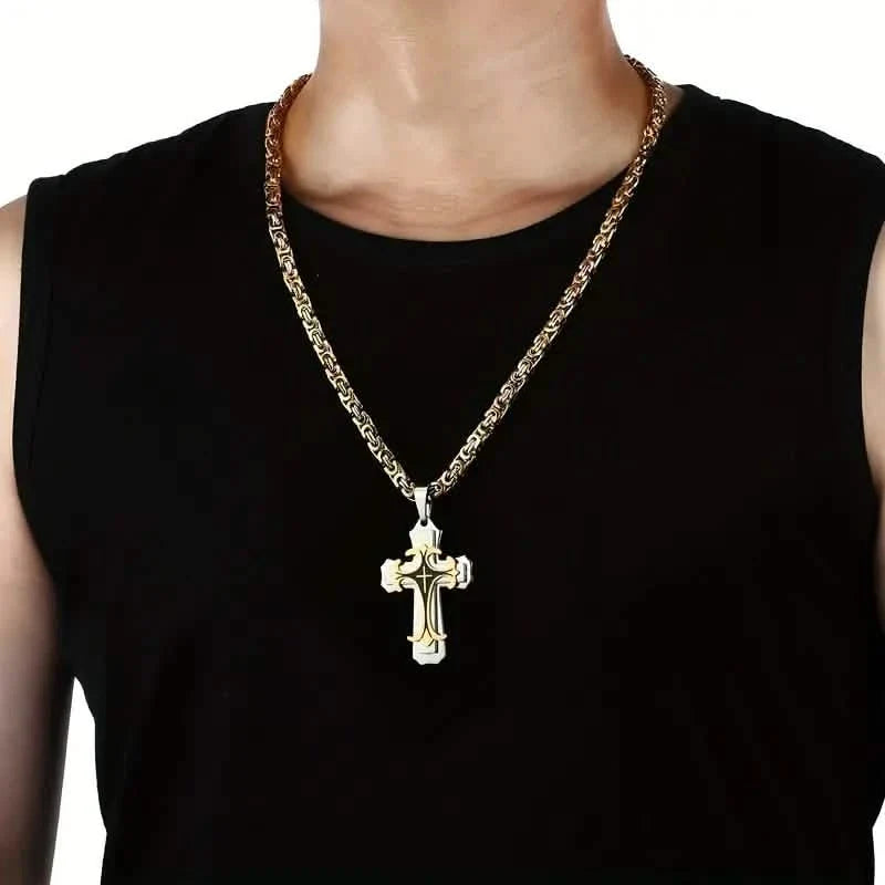 Vintage-Inspired Men's Flat Handmade Cross Pendant Necklace